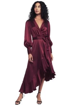 BUY IT ZIMMERMANN Silk Wrap Midi Dress (Burgundy)