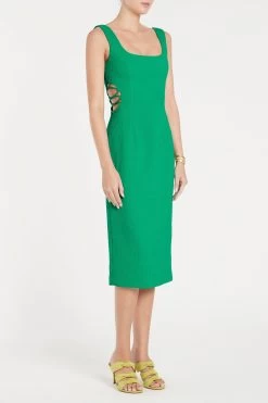 REBECCA VALLANCE Dionne Lace Up Midi Dress (Green) - RRP $659 -Fashion Evening Dress Store 2203 1648 DIONNE LACE UP MIDI GOLF GREEN 1