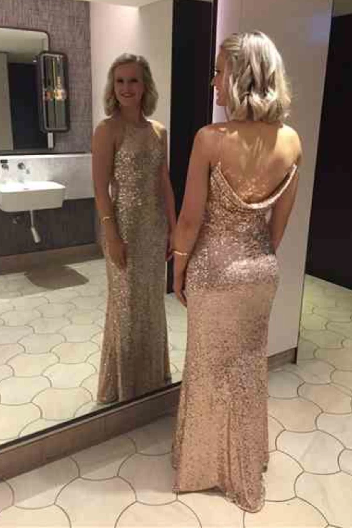 BUY IT BADGLEY MISCHKASequinned Cowl-Back Evening Gown 4 BUY IT BADGLEY MISCHKASequinned Cowl-Back Evening Gown - Image 2