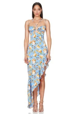 BUY IT NOOKIE Simone Frill Maxi (Blue Floral) -Fashion Evening Dress Store NJFM2204 SIMONE CUT OUT MAXI BLUE F 03a1ddf4 66fe 4b82 89f2 6a96f70fac30