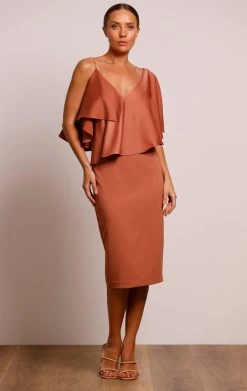 BUY IT PASDUCHAS Siren Drape Midi Dress (Cinnamon) -Fashion Evening Dress Store PD101221 Cinnamon 1 600x a1a2e874 ff67 450a b7b5 d66ccff19ddc 1