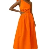 BY NICOLA Gabriella One Shoulder Midi Dress (Sunkissed Orange) -Fashion Evening Dress Store by nicola gabriella one shoulder midi dress sunkissed orange dress for a night 30754143