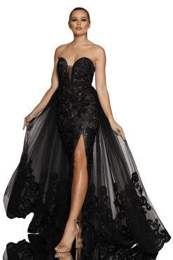 JADORE Sienna Gown With Overskirt JX1067 (Black/Nude) - RRP $899